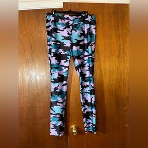 Athletech Black and Purple Leggings Vibrant Camouflage Design